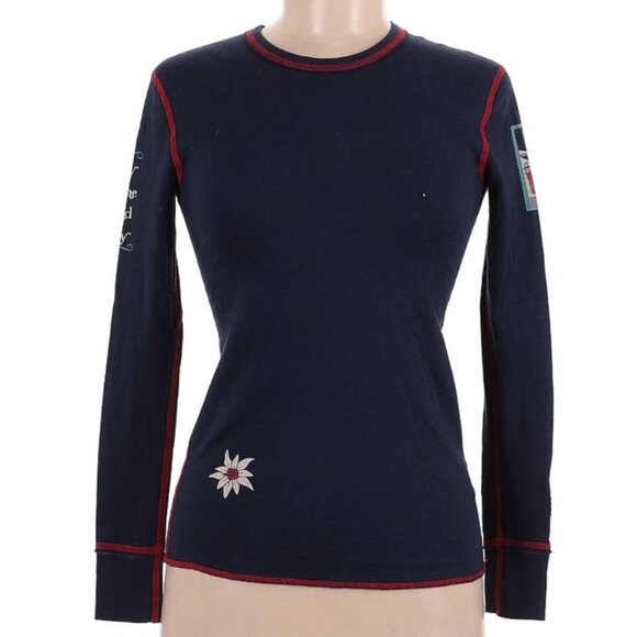 Alp N Rock "Give me a Snow Day" Crew Neck Top Medium Ski Apres Blue - Picture 5 of 14